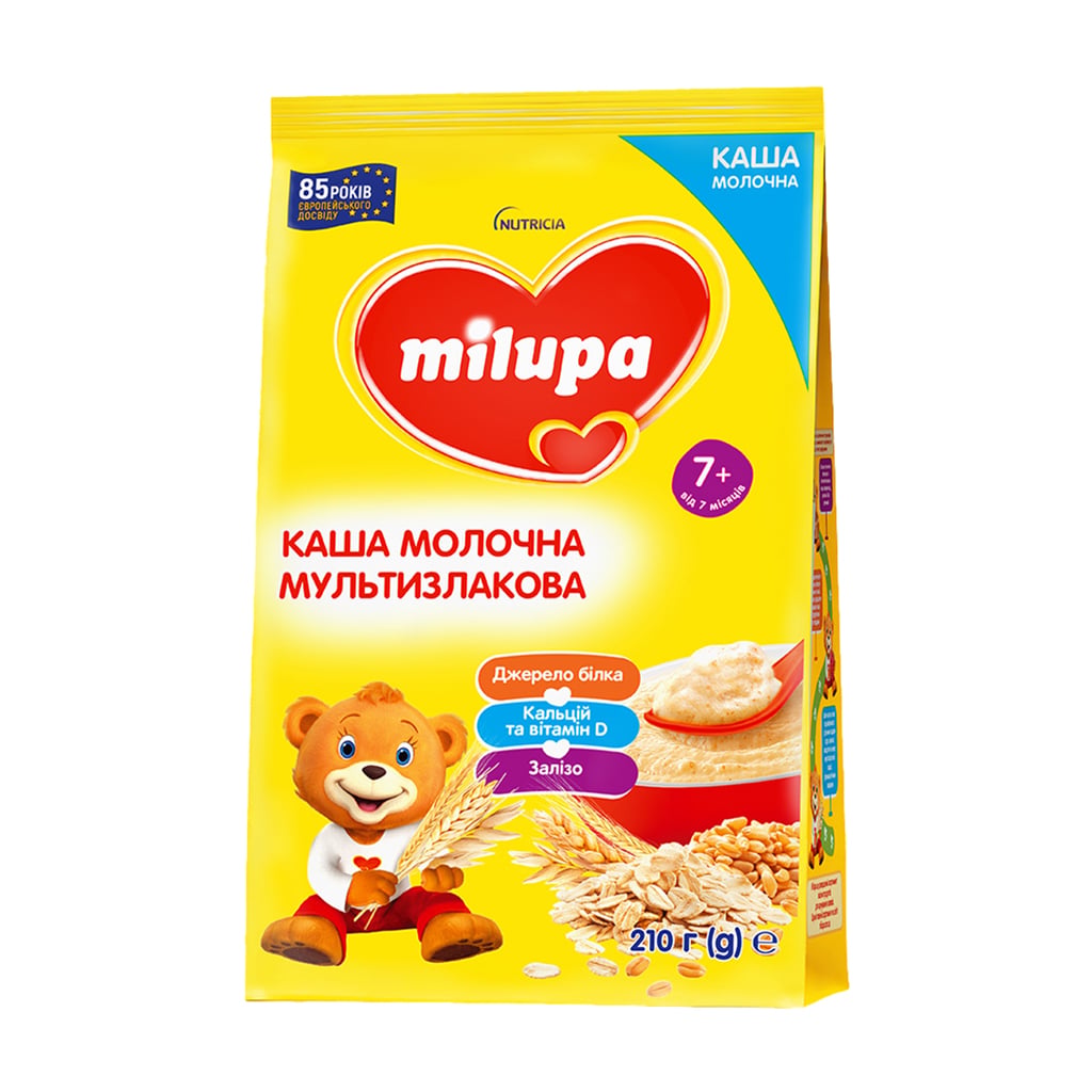 Дитяча молочна мультизлакова каша Milupa суха, швидкорозчинна, від 7 місяців, 210 г